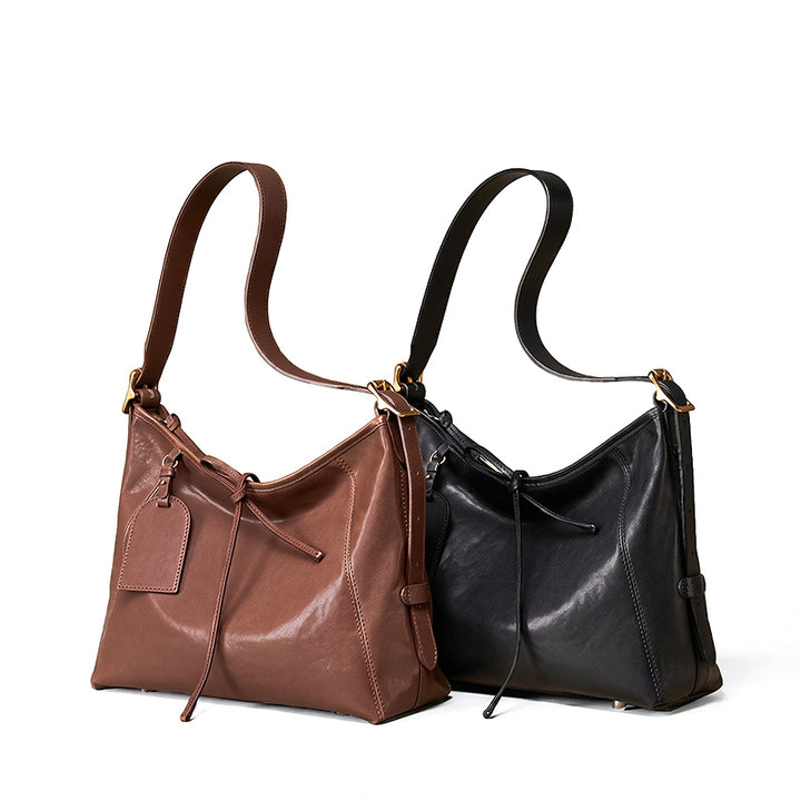 Slouchy Leather Hobo Bag Top Grain Vegetable Tanned Cowhide Shoulder Tote for Women
