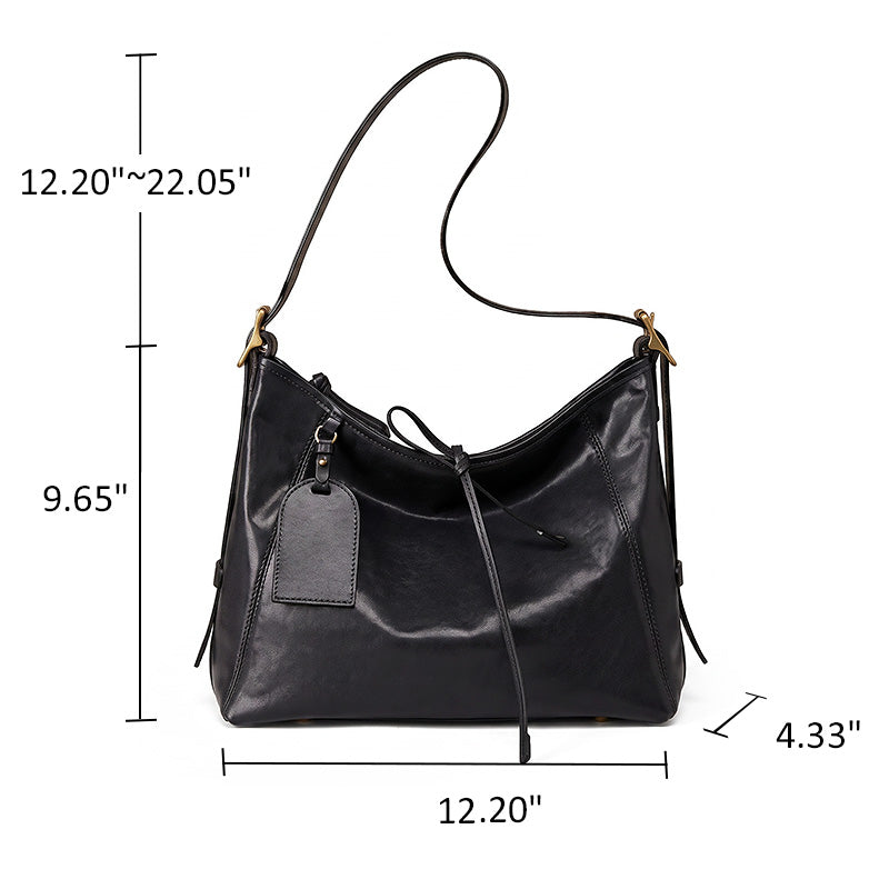 Slouchy Leather Hobo Bag Full Grain Vegetable Tanned Cowhide Shoulder Tote for Women