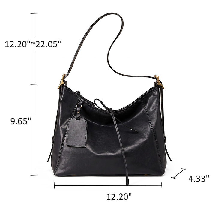 Slouchy Leather Hobo Bag Full Grain Vegetable Tanned Cowhide Shoulder Tote for Women