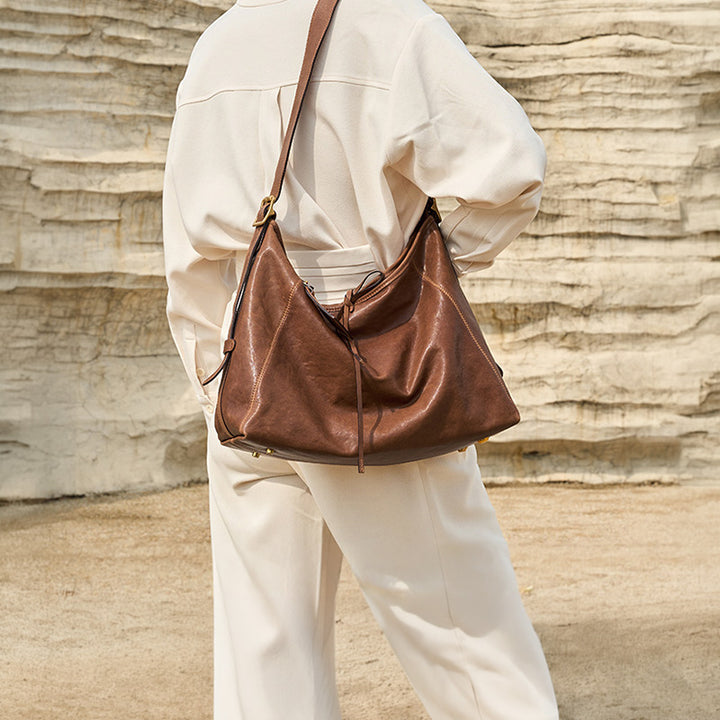 Vegetable Tanned Leather Tote Bag Large Capacity Work Shoulder Bag for Women