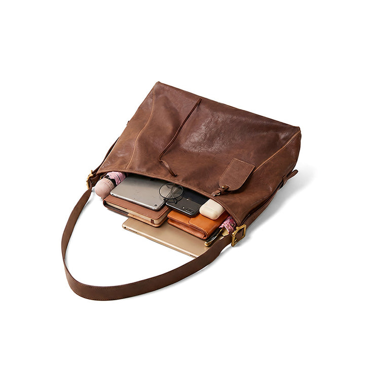 Vegetable Tanned Leather Tote Bag Large Capacity Work Shoulder Bag for Women