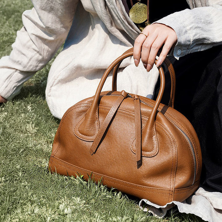 Vegetable Tanned Leather Boston Bag Structured Top Handle Satchel Work &amp; Travel