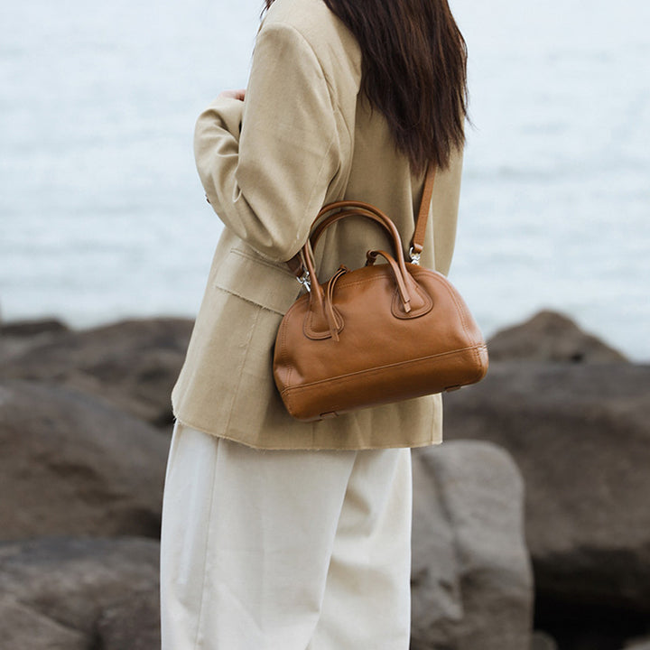 Vegetable Tanned Leather Boston Bag Structured Top Handle Satchel Work &amp; Travel
