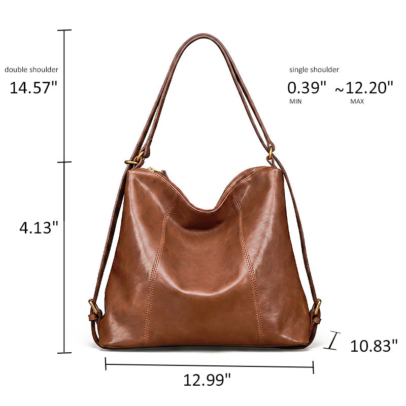 Vegetable Tanned Leather Backpack Purse Convertible Slouchy Shoulder Bag for Women