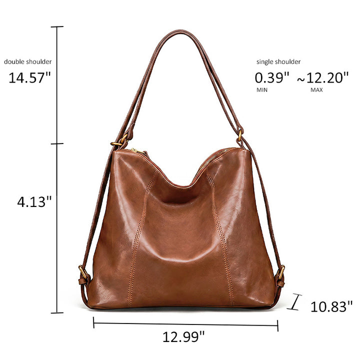 Vegetable Tanned Leather Backpack Purse Convertible Slouchy Shoulder Bag for Women