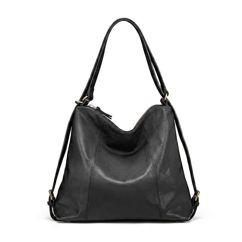 Vegetable Tanned Leather Backpack Purse Convertible Slouchy Shoulder Bag for Women