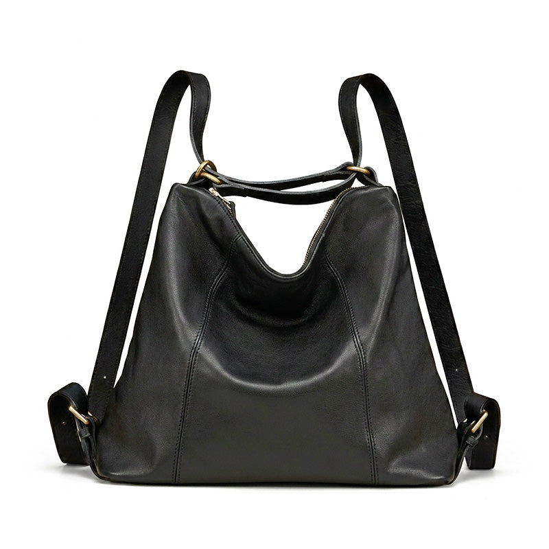 Vegetable Tanned Leather Backpack Purse Convertible Slouchy Shoulder Bag for Women