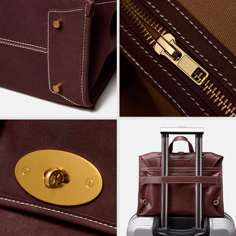 Vintage Vegetable Tanned Leather Backpack for Women Flap Lock Convertible Work Bag