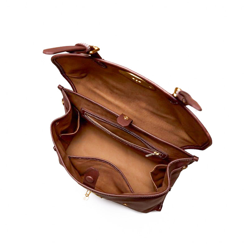 Vintage Vegetable Tanned Leather Backpack for Women Flap Lock Convertible Work Bag
