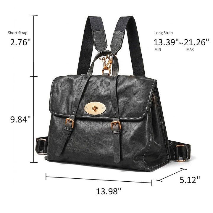 Vintage Vegetable Tanned Leather Backpack for Women Flap Lock Convertible Work Bag