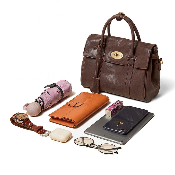 Small Leather Satchel Bag for Women Vegetable Tanned Top Handle Crossbody Handbag