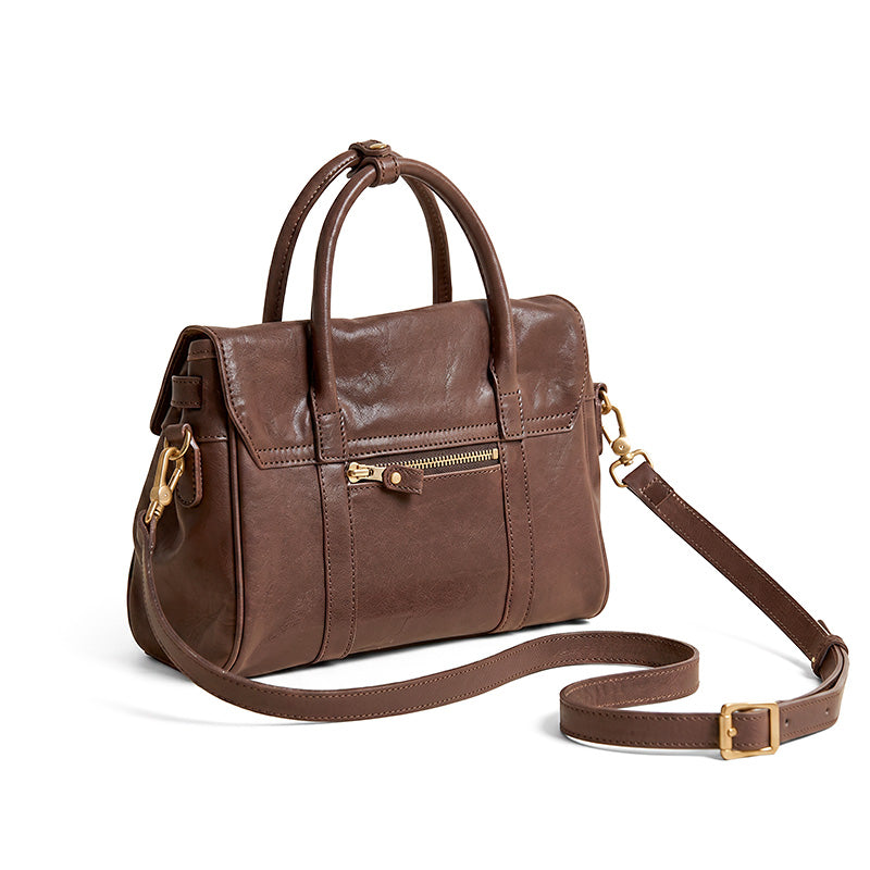 Small Leather Satchel Bag for Women Vegetable Tanned Top Handle Crossbody Handbag