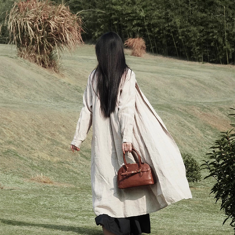 Vegetable Tanned Leather Boston Bag Vintage Top Handle Bag for Women