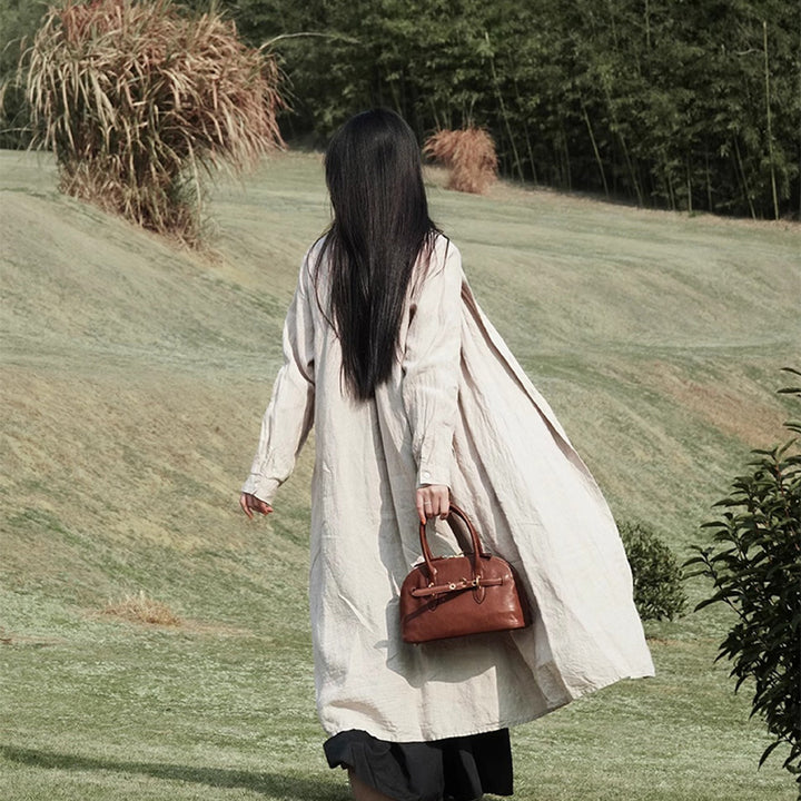 Vegetable Tanned Leather Boston Bag Vintage Top Handle Bag for Women
