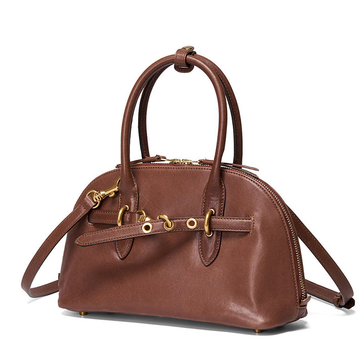Vegetable Tanned Leather Boston Bag Vintage Top Handle Bag for Women