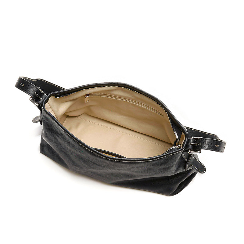 Full Grain Vegetable Tanned Leather Hobo Bag Slouchy Shoulder Crossbody Bag for Women