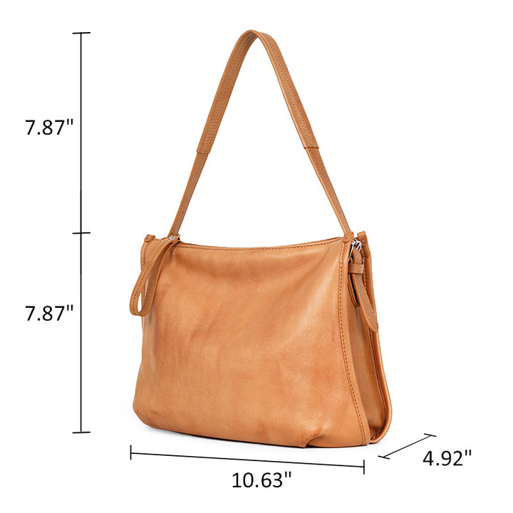 Yellow Full Grain Leather Crossbody Bag Small Vintage Shoulder Bag for Women