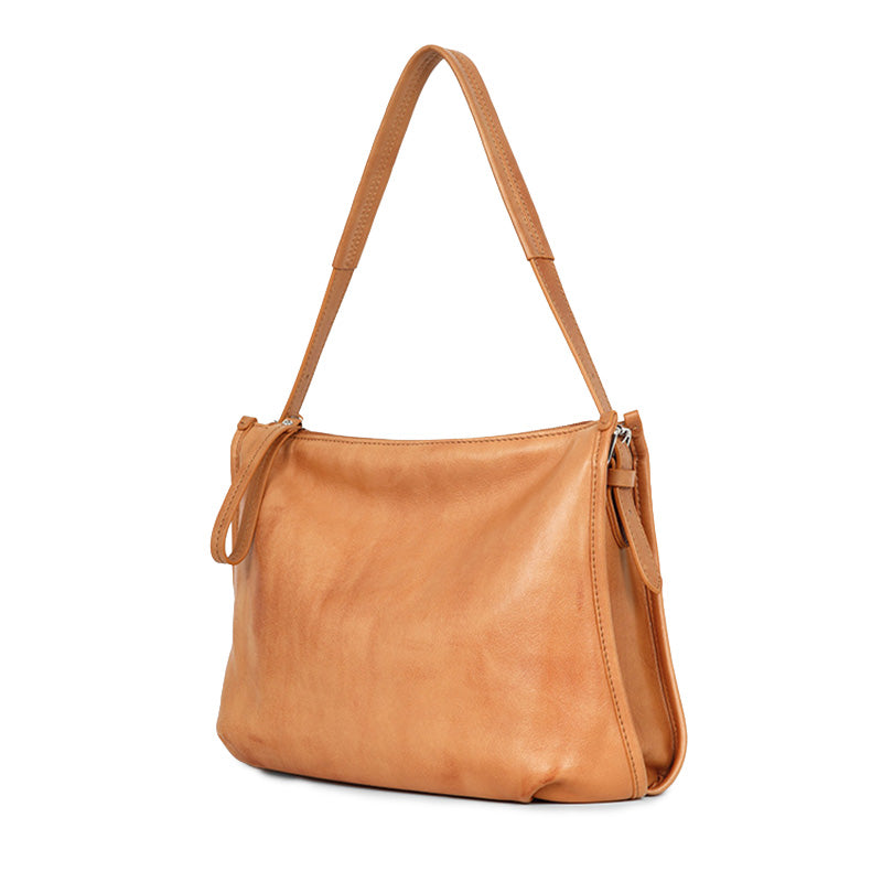 Yellow Full Grain Leather Crossbody Bag Small Vintage Shoulder Bag for Women