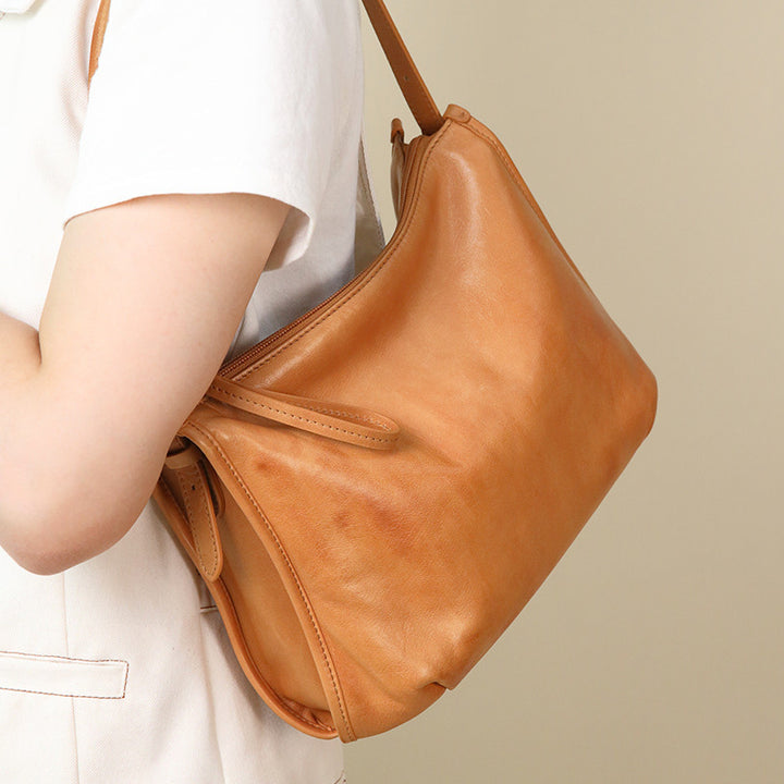 Yellow Full Grain Leather Crossbody Bag Small Vintage Shoulder Bag for Women
