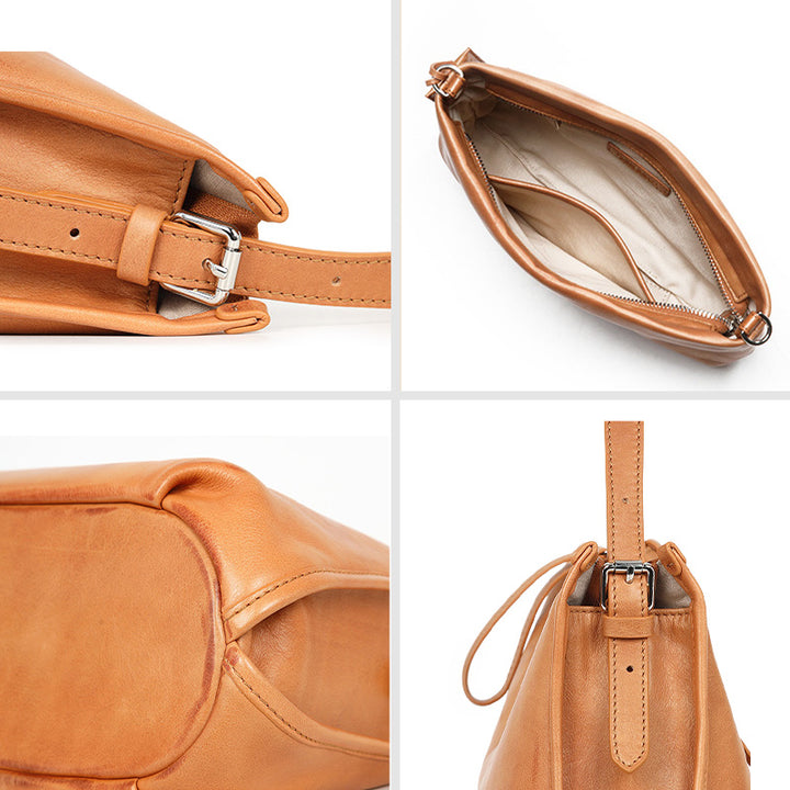 Yellow Full Grain Leather Crossbody Bag Small Vintage Shoulder Bag for Women