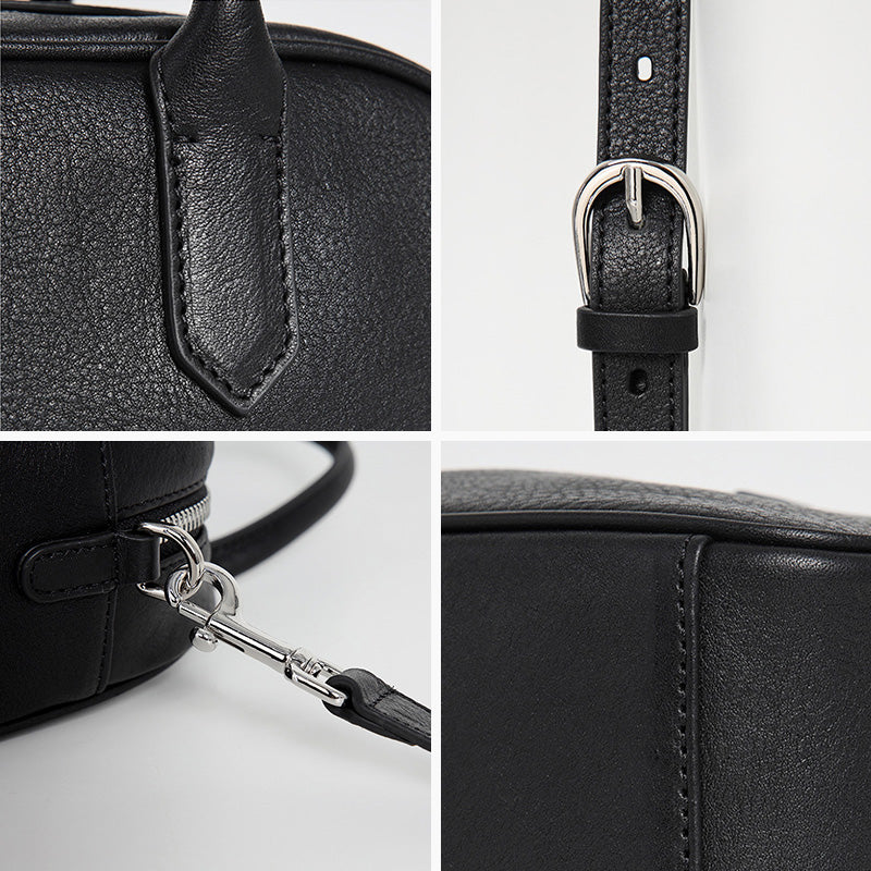 Small Full Grain Leather Boston Bag Top Handle Crossbody Shoulder Bag for Women