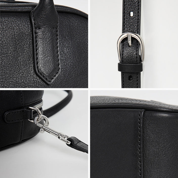 Small Full Grain Leather Boston Bag Top Handle Crossbody Shoulder Bag for Women