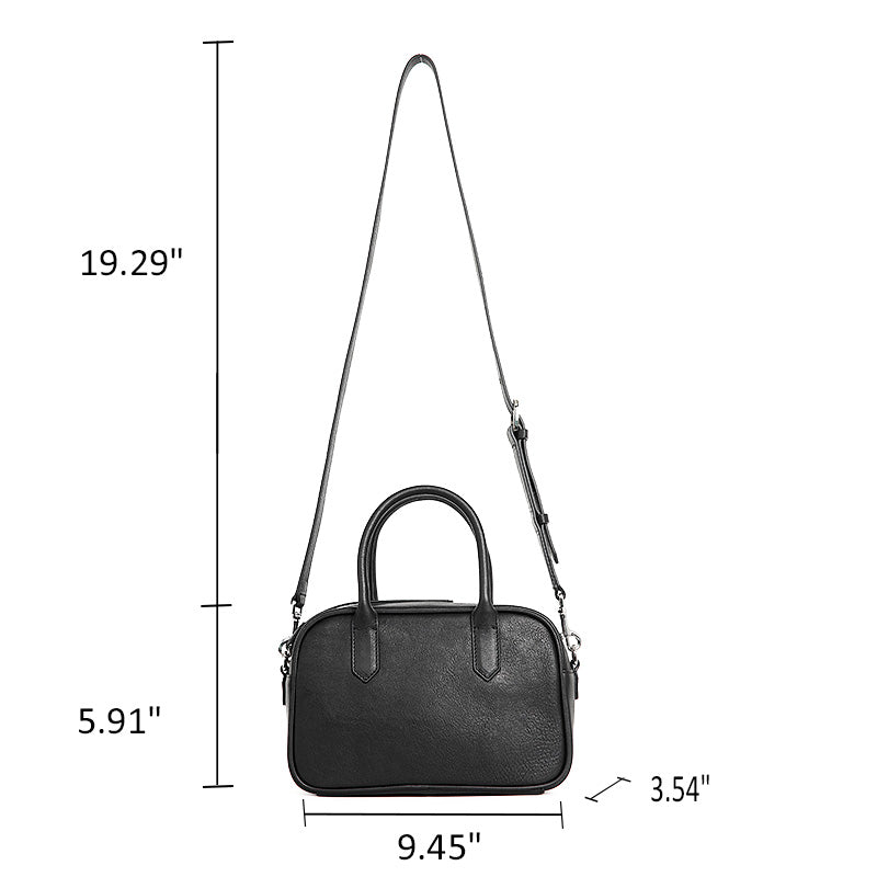 Small Full Grain Leather Boston Bag Top Handle Crossbody Shoulder Bag for Women