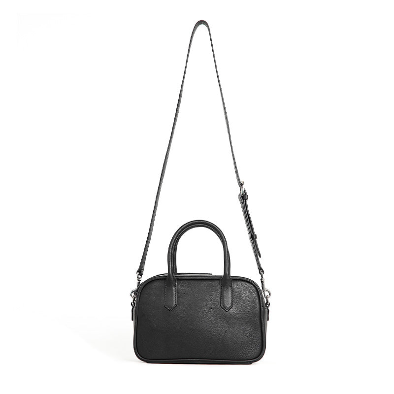 Small Full Grain Leather Boston Bag Top Handle Crossbody Shoulder Bag for Women