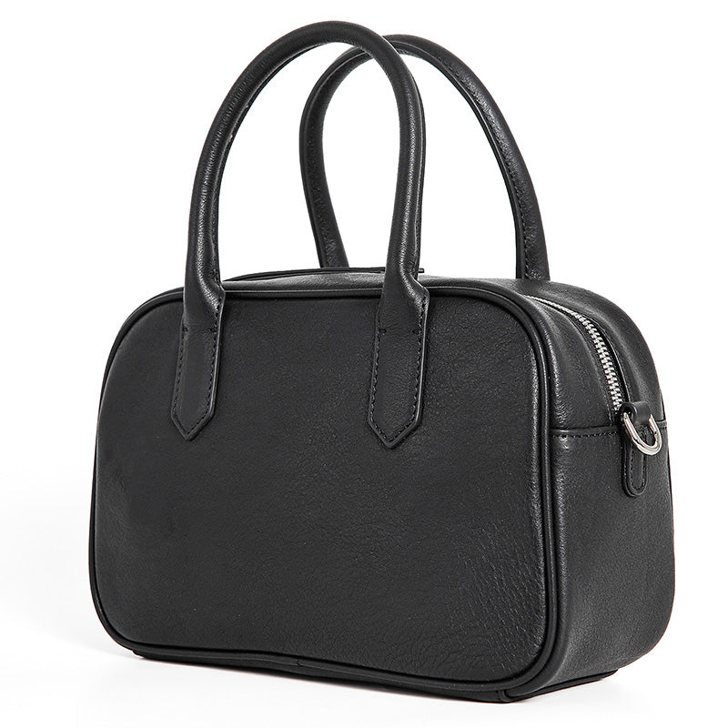 Small Full Grain Leather Boston Bag Top Handle Crossbody Shoulder Bag for Women