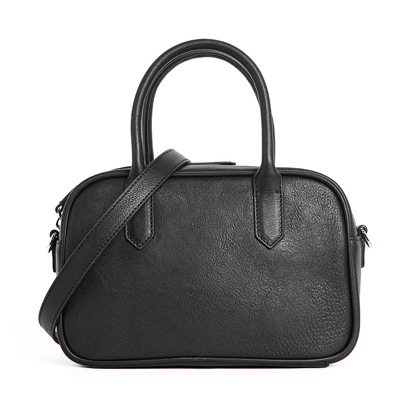 Small Full Grain Leather Boston Bag Top Handle Crossbody Shoulder Bag for Women