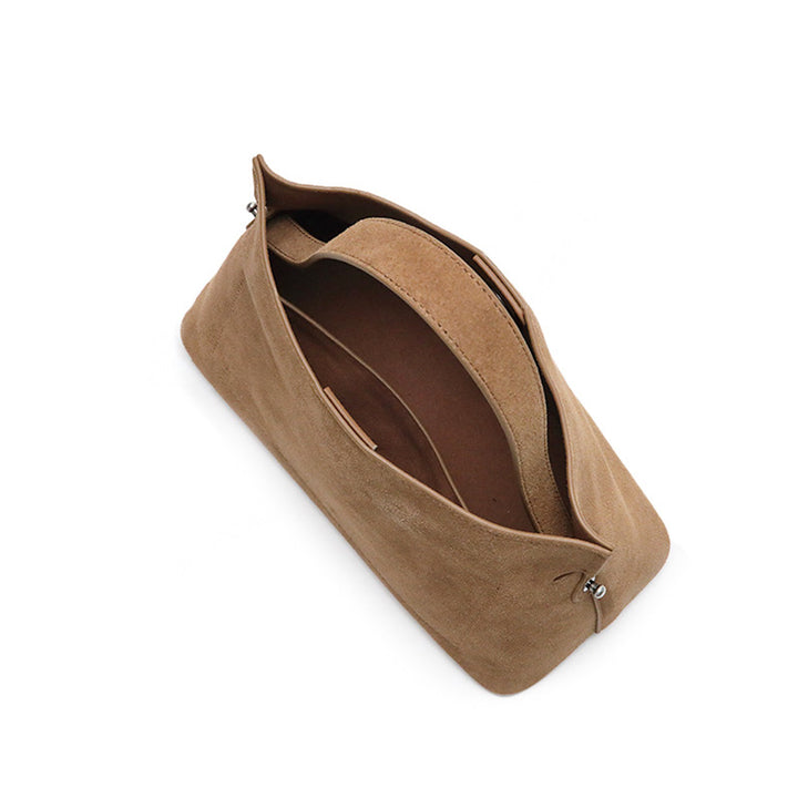Suede Slouchy Shoulder Bag for Women Soft Leather Crossbody Handbag in Coffee &amp; Khaki
