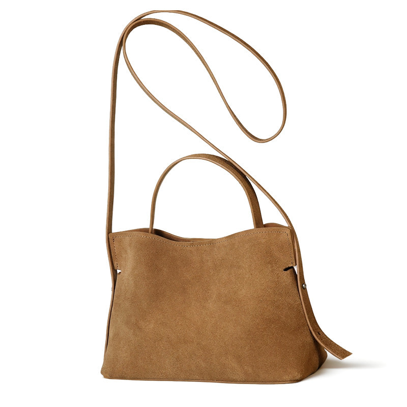 Suede Slouchy Shoulder Bag for Women Soft Leather Crossbody Handbag in Coffee &amp; Khaki