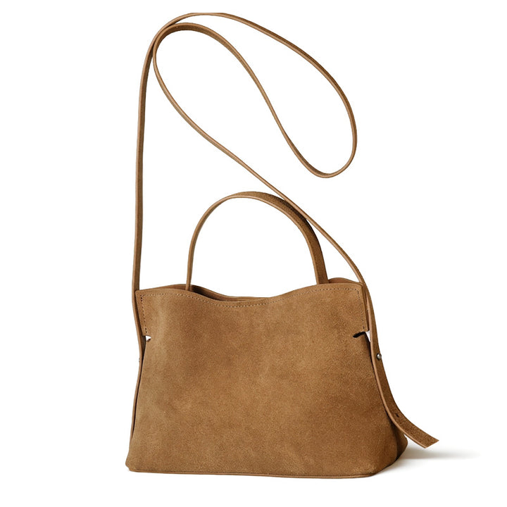 Suede Slouchy Shoulder Bag for Women Soft Leather Crossbody Handbag in Coffee &amp; Khaki