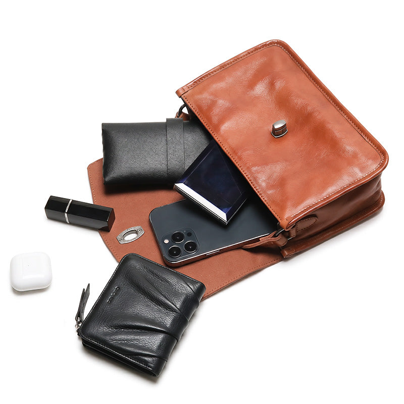 Small Leather Satchel Bag for Women Top Grain Calfskin Top Handle Crossbody Handbag