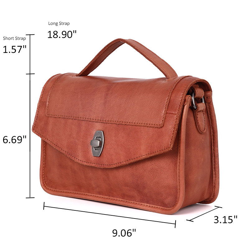 Small Leather Satchel Bag for Women Top Grain Calfskin Top Handle Crossbody Handbag
