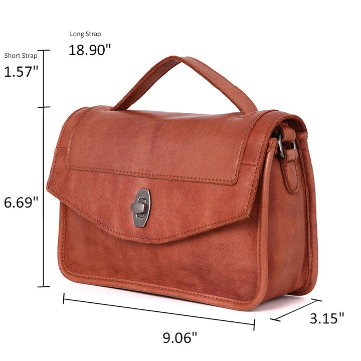 Small Leather Satchel Bag for Women Top Grain Calfskin Top Handle Crossbody Handbag