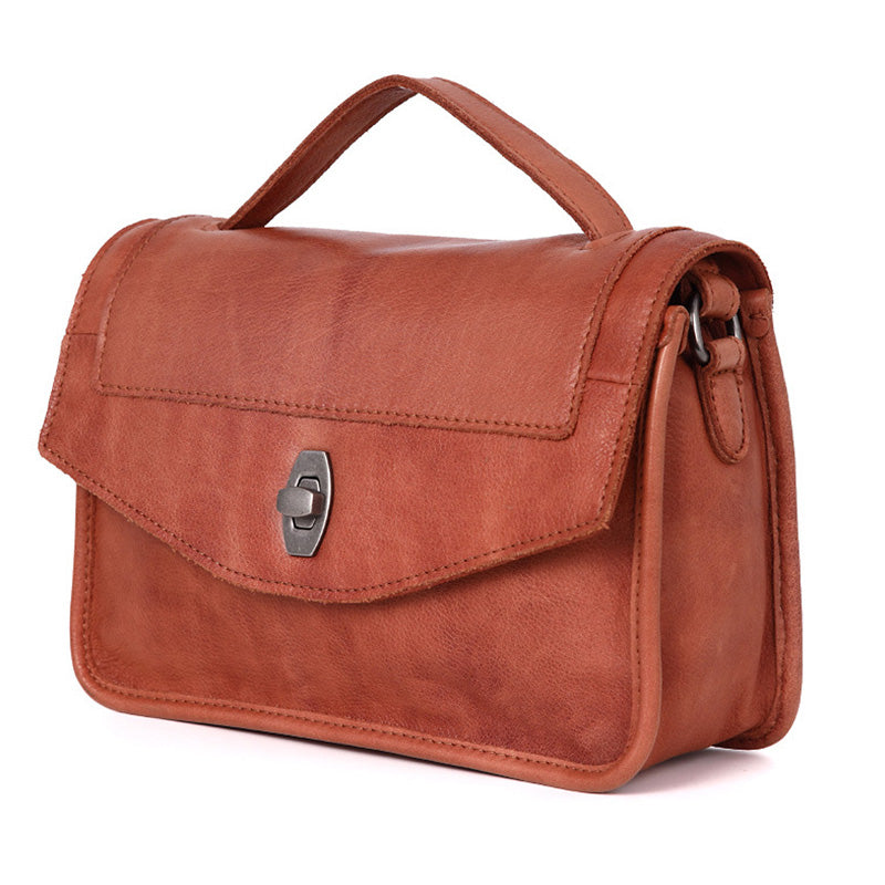 Small Leather Satchel Bag for Women Top Grain Calfskin Top Handle Crossbody Handbag