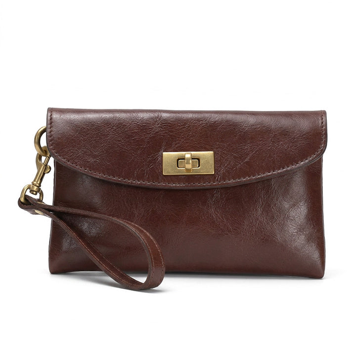 Leather Wristlet Clutch Bag for Women Envelope Purse with Twist Lock