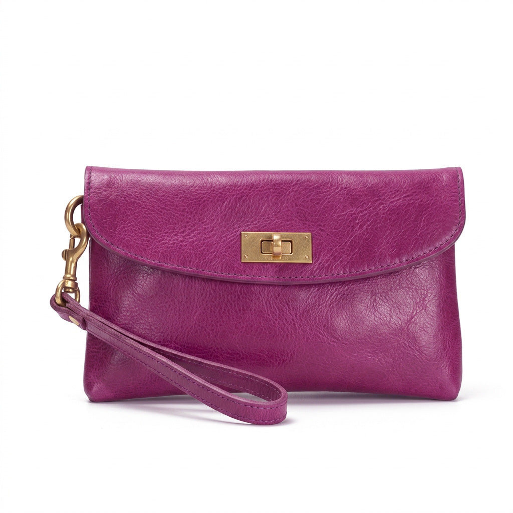 Leather Wristlet Clutch Bag for Women Envelope Purse with Twist Lock