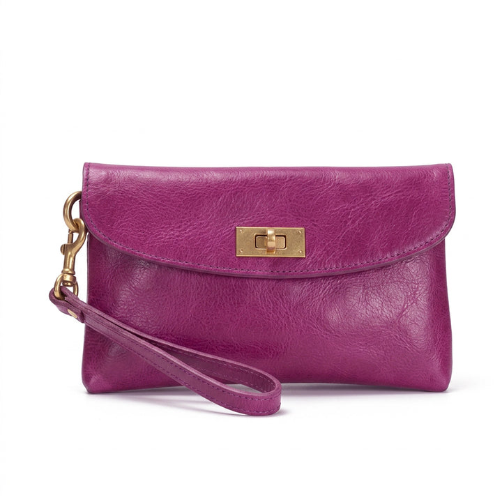 Leather Wristlet Clutch Bag for Women Envelope Purse with Twist Lock