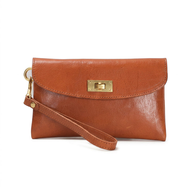 Leather Wristlet Clutch Bag for Women Envelope Purse with Twist Lock