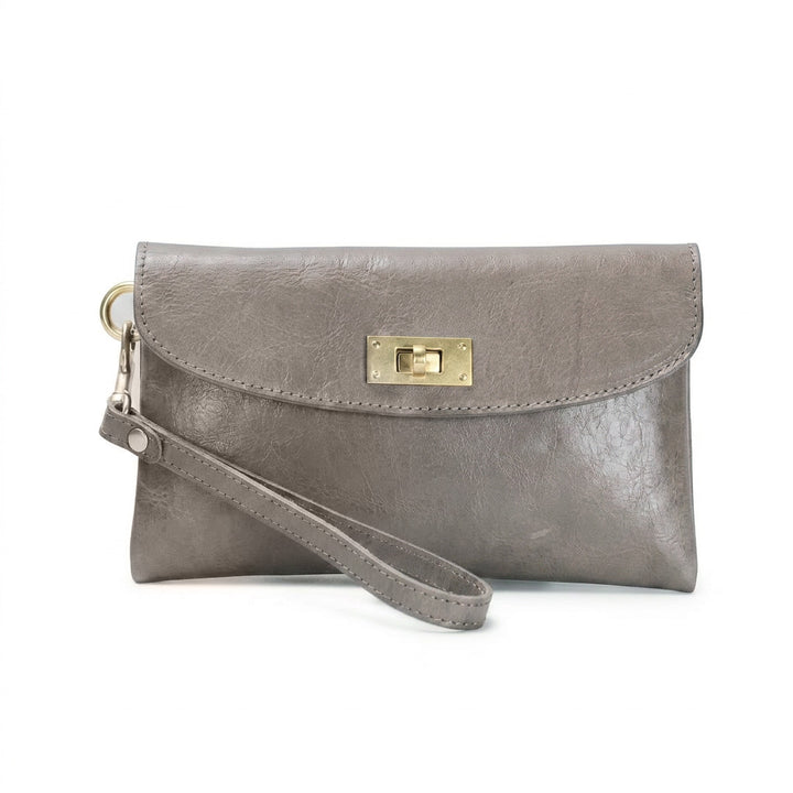 Leather Wristlet Clutch Bag for Women Envelope Purse with Twist Lock