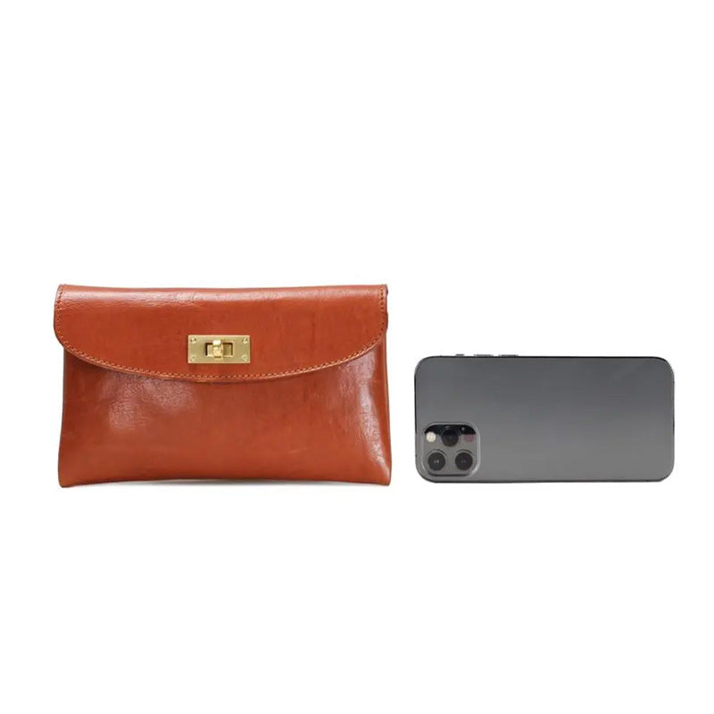 Leather Wristlet Clutch Bag for Women Envelope Purse with Twist Lock