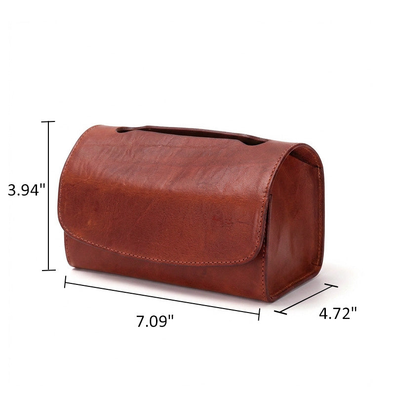 Boîte à mouchoirs multifonctionnelle en cuir tanné végétal fabriquée à la main