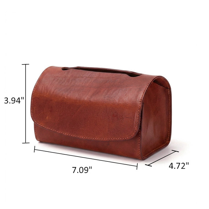 Boîte à mouchoirs multifonctionnelle en cuir tanné végétal fabriquée à la main