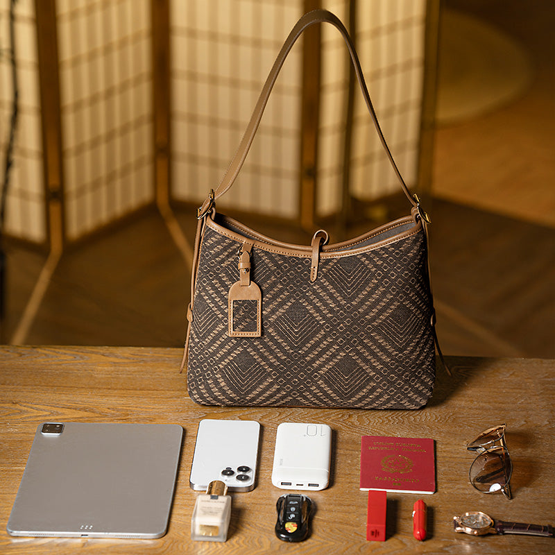 Mulberry Silk Hobo Bag Chinese Xiangyunsha Leather Shoulder Crossbody Bag for Women