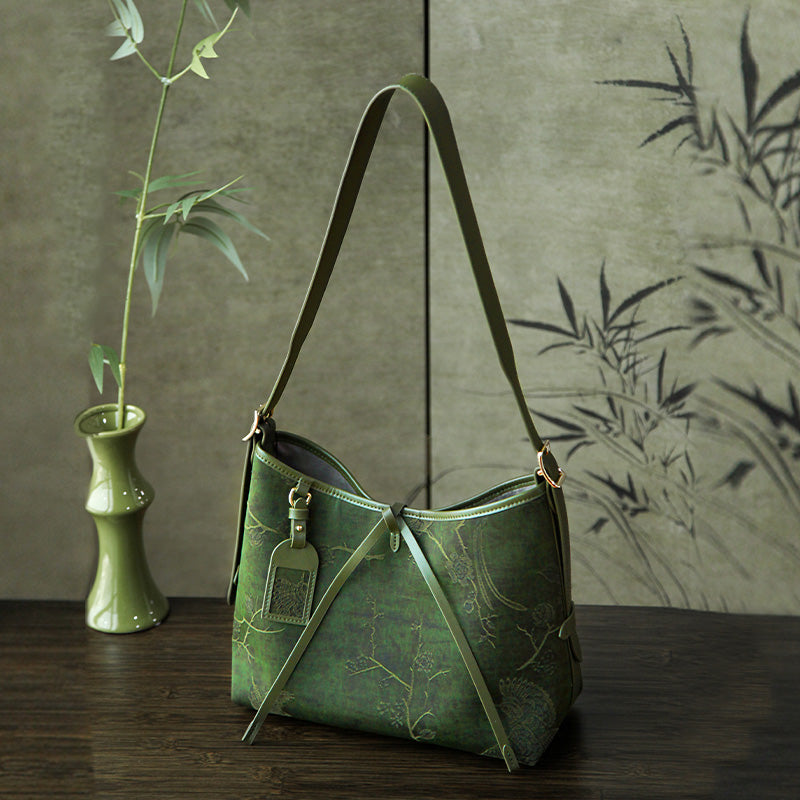 Mulberry Silk Hobo Bag Chinese Xiangyunsha Leather Shoulder Crossbody Bag for Women