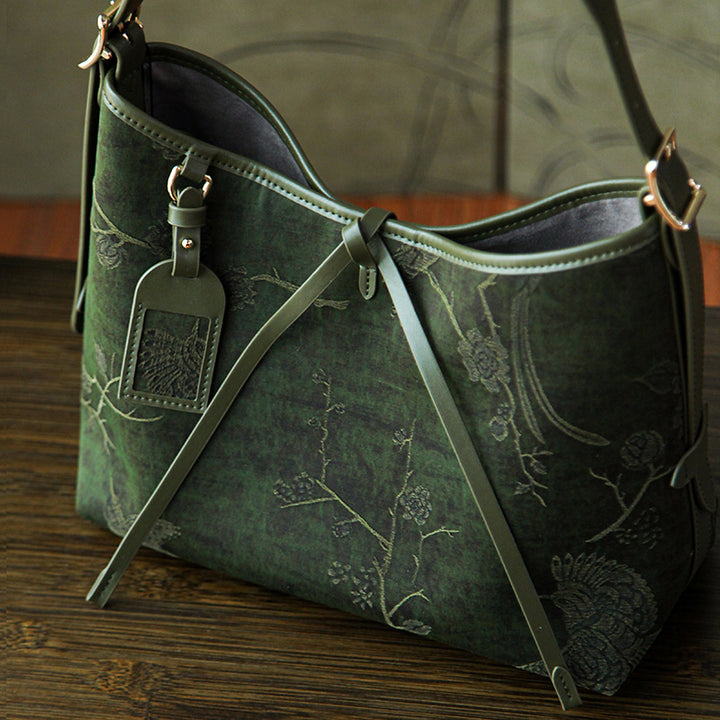 Mulberry Silk Hobo Bag Chinese Xiangyunsha Leather Shoulder Crossbody Bag for Women