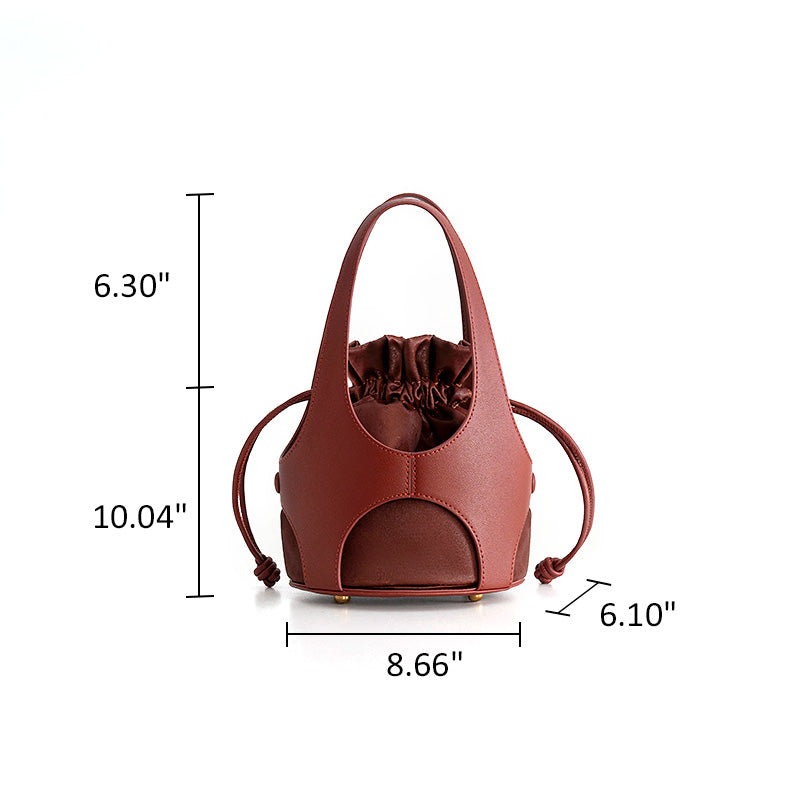 Xiangyunsha Silk Drawstring Bucket Bag Mulberry Silk &amp; Leather Handbag for Women