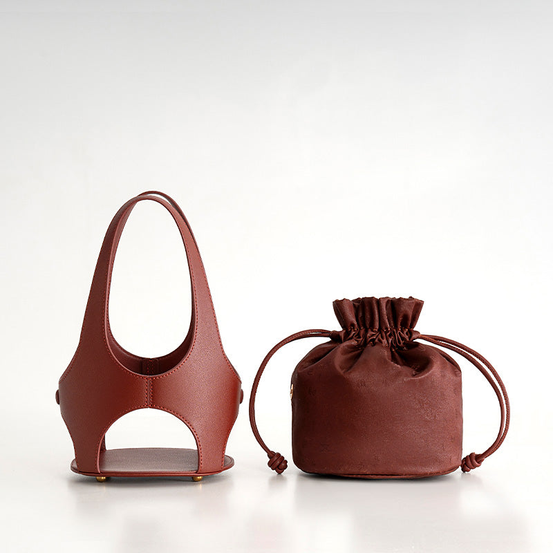 Xiangyunsha Silk Drawstring Bucket Bag Mulberry Silk &amp; Leather Handbag for Women